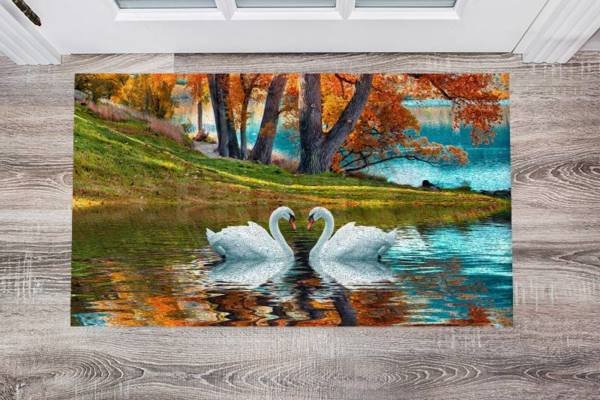 Autumn Lake and Swans Floor Sticker