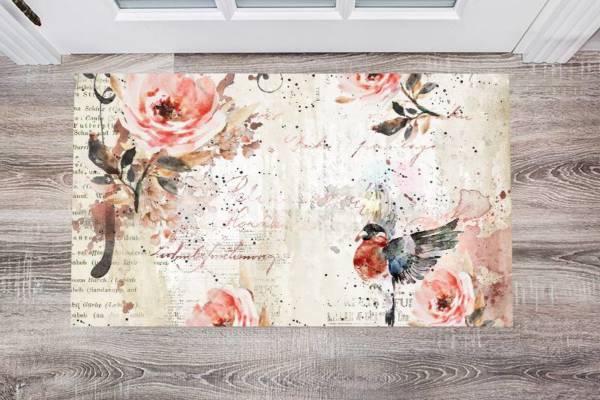 Vintage Flowers and Flying Bullfinch #1 Floor Sticker