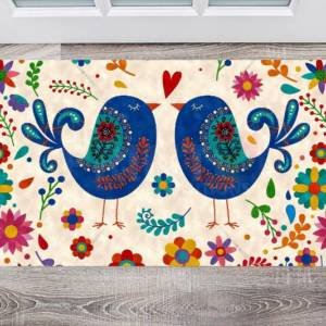 Bohemian Folk Art Pattern with a Birds and Flowers Floor Sticker