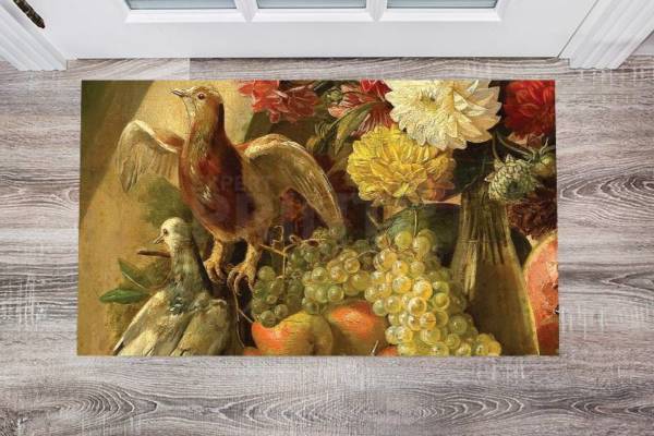 Victorian Still Life with Flowers, Fruit  and Doves Floor Sticker