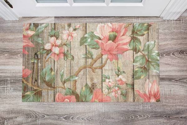 Rustic Flowers on Wood Pattern #1 Floor Sticker