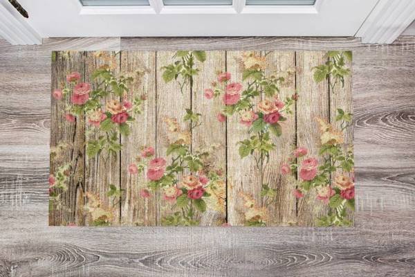 Rustic Flowers on Wood Pattern #2 Floor Sticker