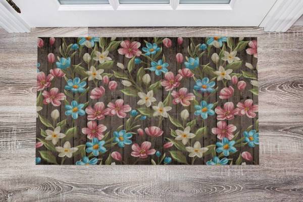 Rustic Flowers on Wood Pattern #9 Floor Sticker
