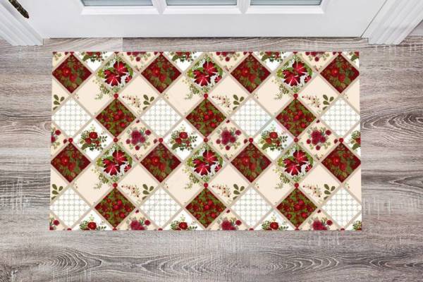 Folk Patchwork Quilt Pattern with Flowers #1 Floor Sticker