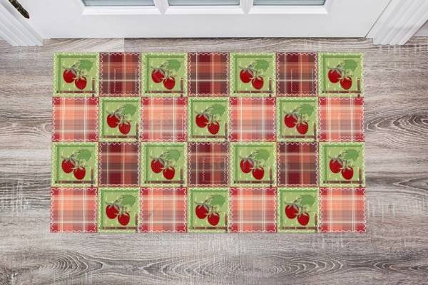Folk Patchwork Quilt Pattern with Cherries Floor Sticker