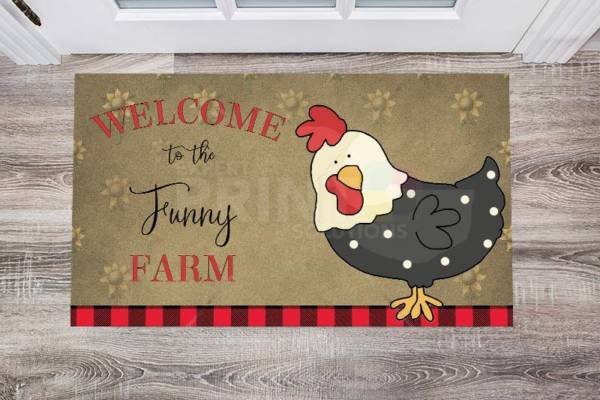 Welcome to the Funny Farm Rooster Floor Sticker