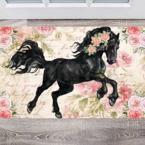 Beautiful Black Horse and Roses #3 Floor Sticker