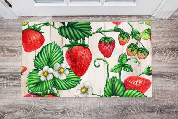 Strawberries on Wood Pattern Floor Sticker