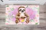 Cute Little Sloth with a Cup of Tea Floor Sticker