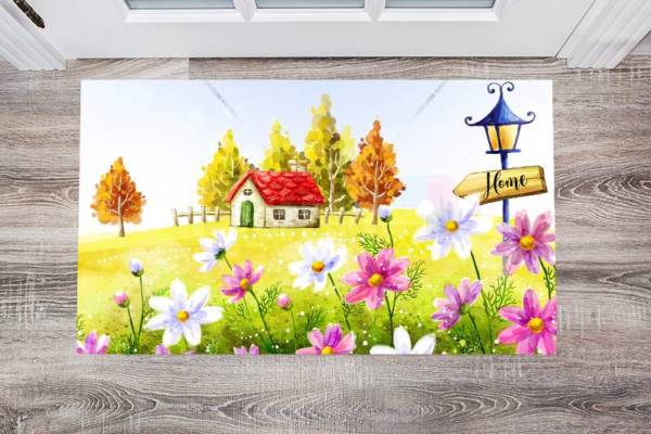 Little Adorable Flower Cottage Floor Sticker