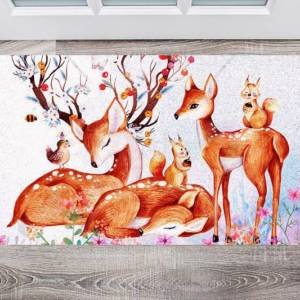 Beautiful Flower Deer Family #3 Floor Sticker