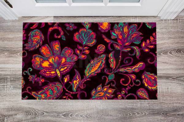 Bohemian Folk Art Paisley and Tulips Pattern #2 Floor Sticker