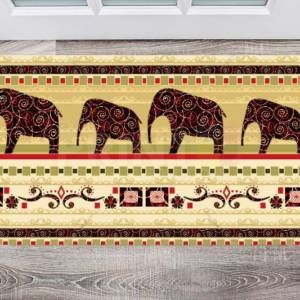 Bohemian Folk Art African Elephants Patchwork Pattern #1 Floor Sticker