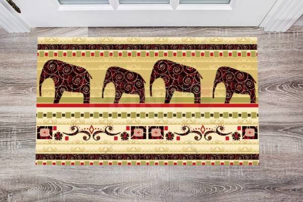 Bohemian Folk Art African Elephants Patchwork Pattern #1 Floor Sticker