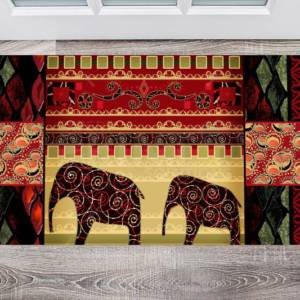 Bohemian Folk Art African Elephants Patchwork Pattern #3 Floor Sticker
