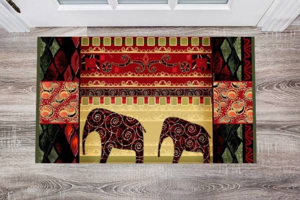 Bohemian Folk Art African Elephants Patchwork Pattern #3 Floor Sticker