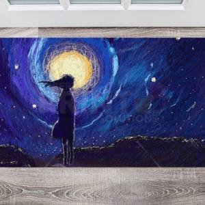 Starry Night with a Girl Floor Sticker