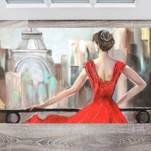 Elegant Red Dress Lady in Paris Floor Sticker
