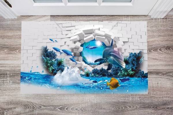 Broken Wall with Dolphins and Fish Floor Sticker