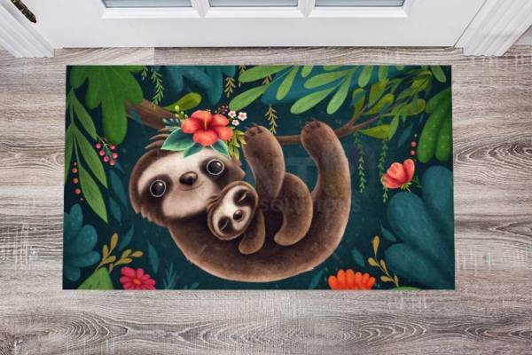 Cute Mommy and Baby Sloths Floor Sticker