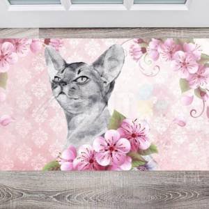 Pretty Sphynx Cat and Flowers Floor Sticker