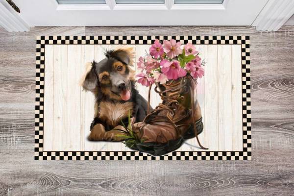Cute Puppy and Flower Boot Floor Sticker