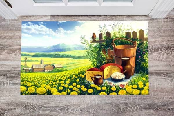 Summer Dairy Farm and Dandelions Floor Sticker