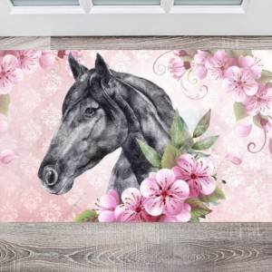 Pretty Grey Horse and Flowers Floor Sticker