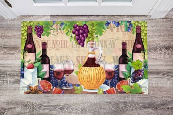 Rustic Winery with Wine Bottles, Fruit and Cheese #2 Floor Sticker