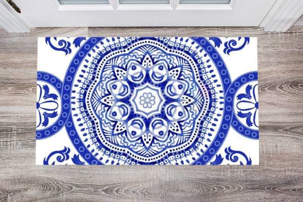 Bohemian Folk Art Ethnic Blue Mandala Design Floor Sticker