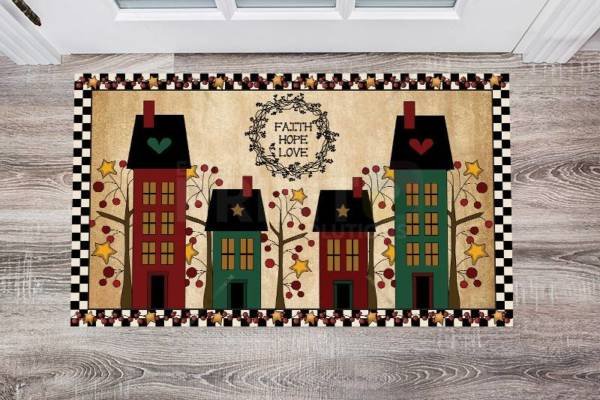 Prim Saltbox Houses and Pip Berry Trees Floor Sticker
