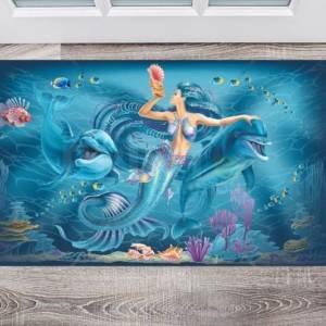 Beautiful Mermaid and Dolphins Floor Sticker