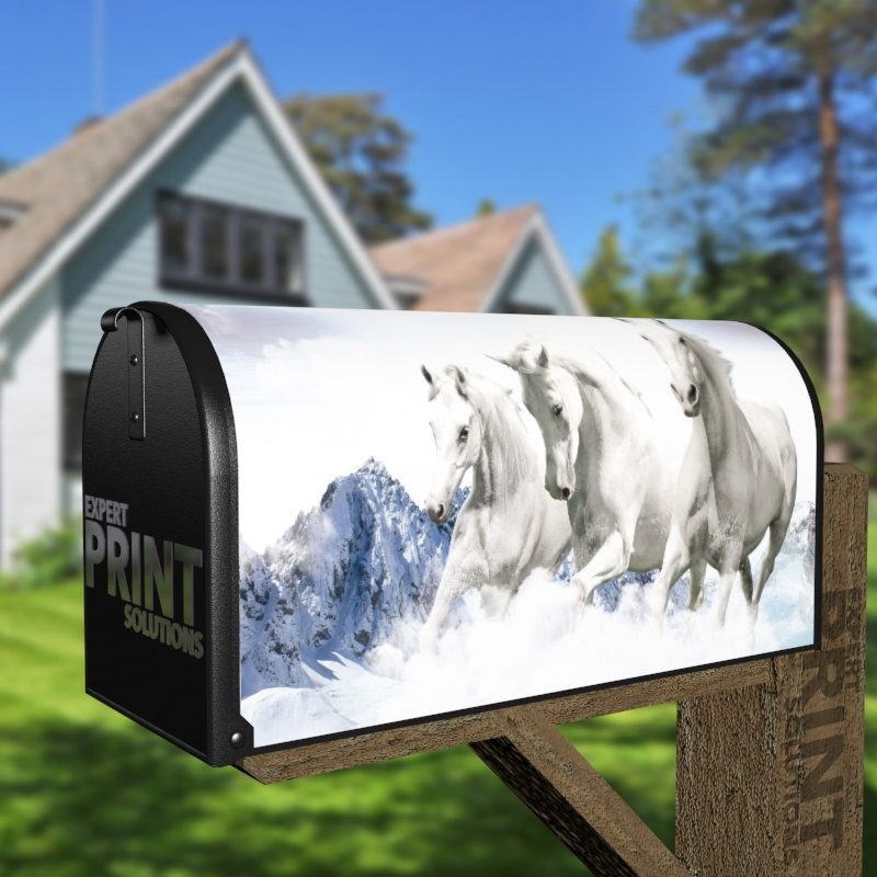 Running Winter Horses Decorative Curbside Farm Mailbox Cover