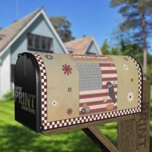 America ~ Prim USA Flag and Crow - Americana Decorative Curbside Farm Mailbox Cover