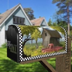 Old Farm and a Red Truck Decorative Curbside Farm Mailbox Cover