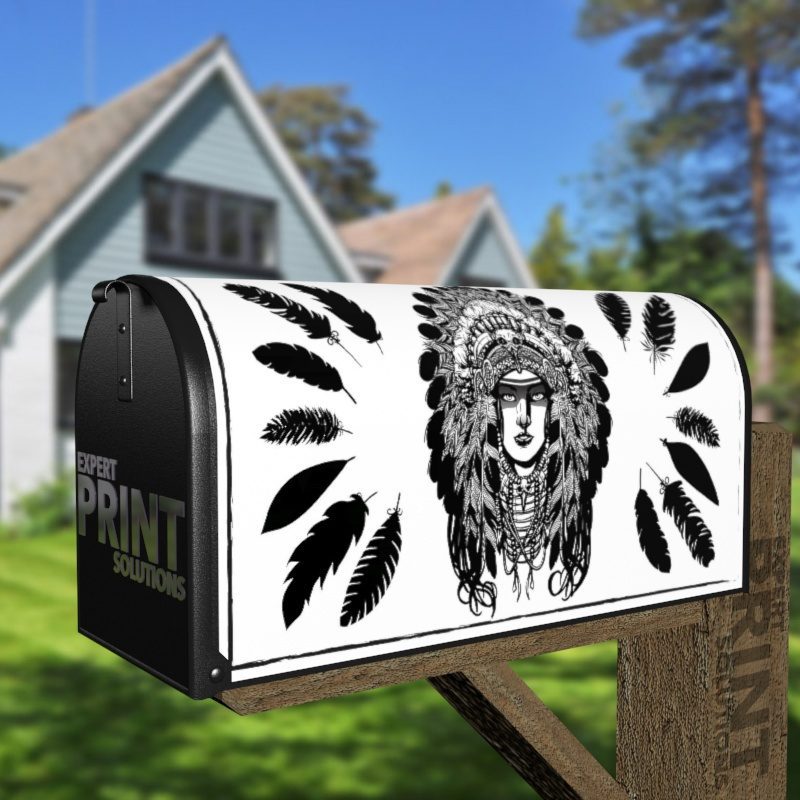 Native Girl in Headdress Decorative Curbside Farm Mailbox Cover