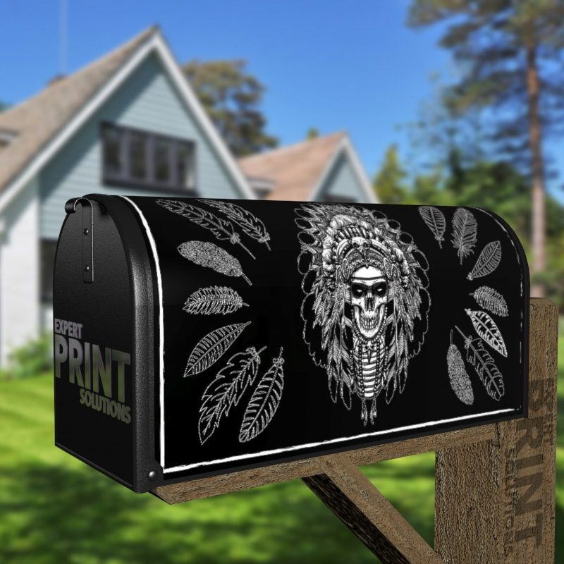 Native Chief Skull in Headdress Decorative Curbside Farm Mailbox Cover