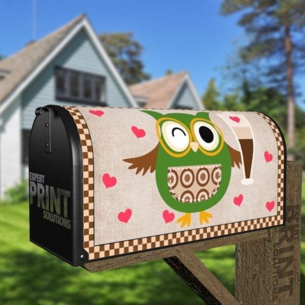Coffee Lover Owl #7 - I Heart Coffee Decorative Curbside Farm Mailbox Cover