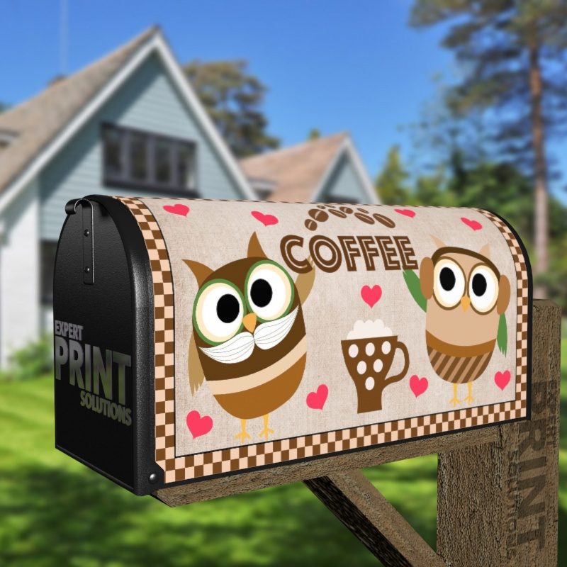 Coffee Lover Owls Decorative Curbside Farm Mailbox Cover