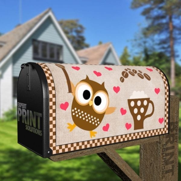 Coffee Lover Owl #5 - I Heart Coffee Decorative Curbside Farm Mailbox Cover