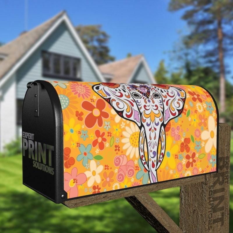 Sugar Skull Elephant Decorative Curbside Farm Mailbox Cover