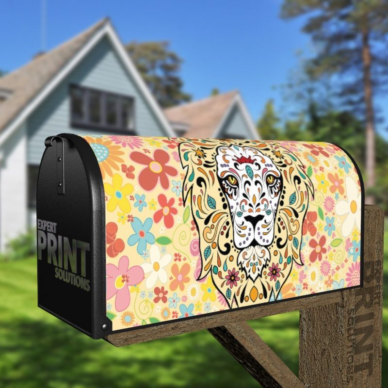 Sugar Skull Lion Decorative Curbside Farm Mailbox Cover