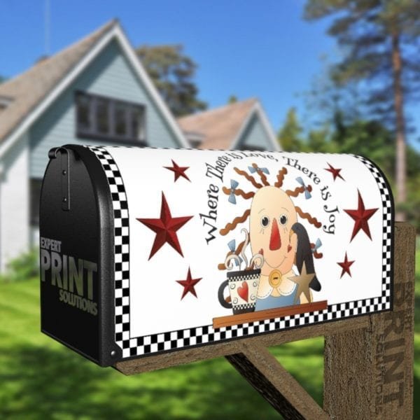 Prim Raggedy Ann & Crow - Where There is Love There is Joy Decorative Curbside Farm Mailbox Cover