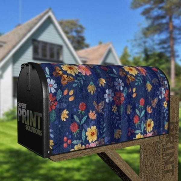 Blue Wood Flower Design Decorative Curbside Farm Mailbox Cover