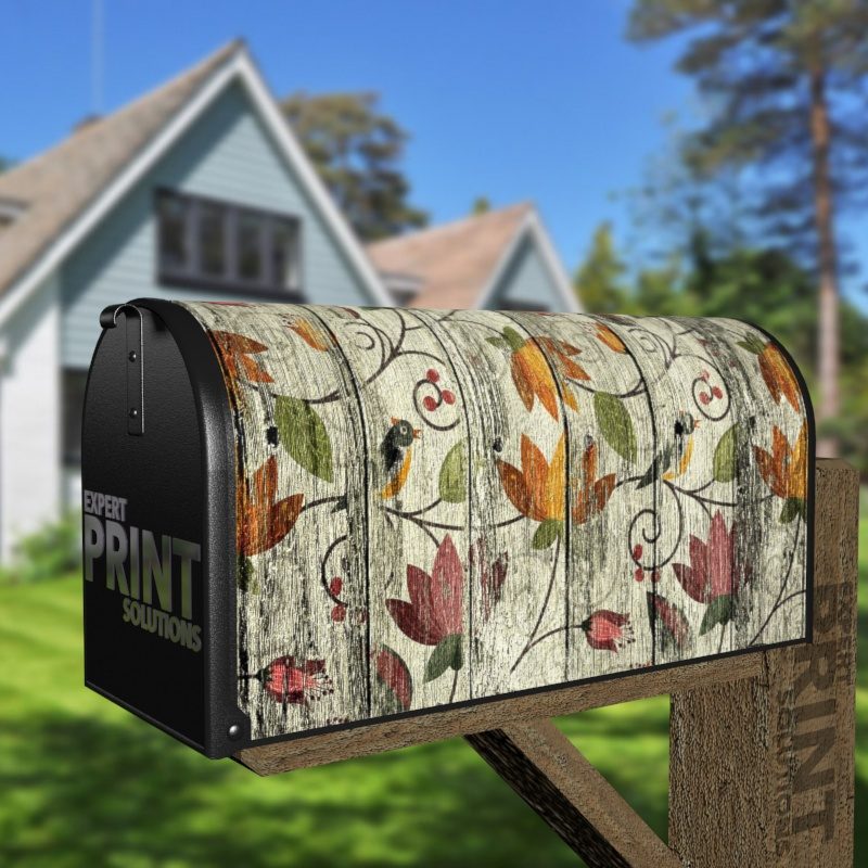 Wood Flower Design with Birds Decorative Curbside Farm Mailbox Cover