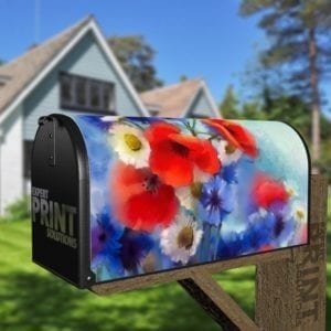 Red White and Blue Flowers Decorative Curbside Farm Mailbox Cover