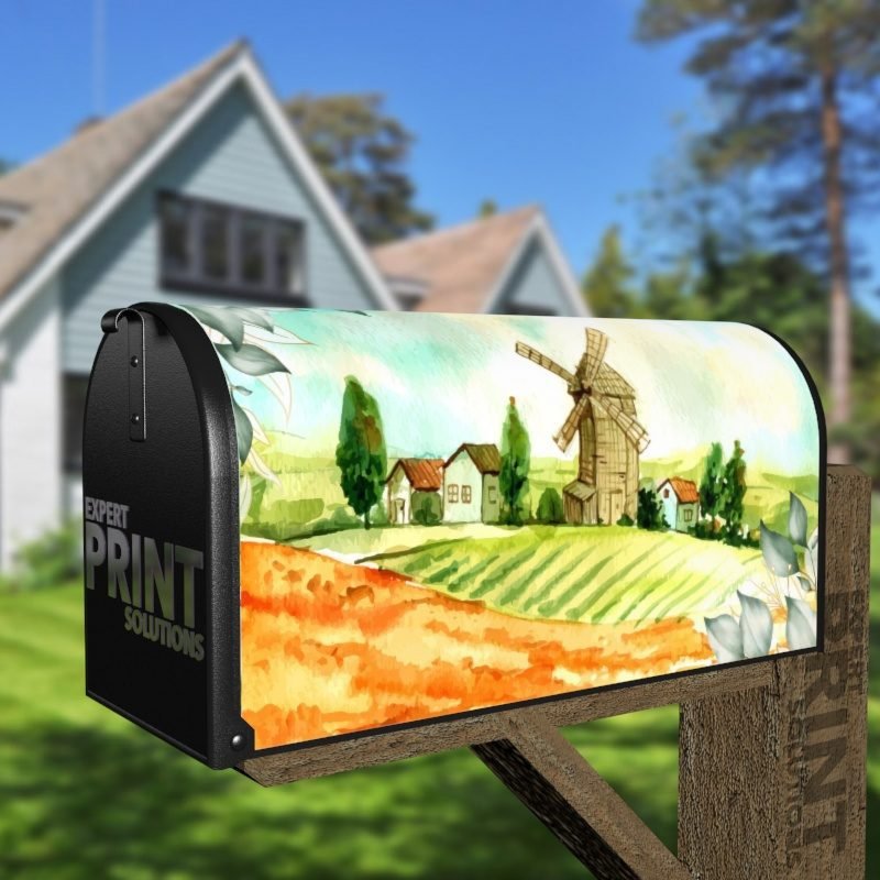 Farmhouses and Windmill Decorative Curbside Farm Mailbox Cover