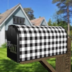 Farmhouse Buffalo Plaid Pattern - Black and White Decorative Curbside Farm Mailbox Cover