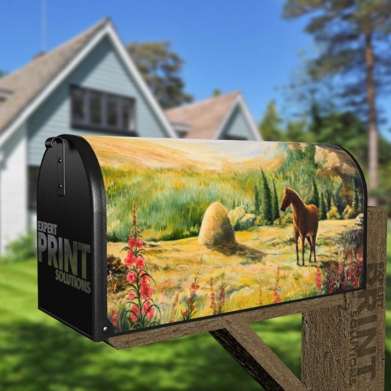 Horse in the Meadow Decorative Curbside Farm Mailbox Cover