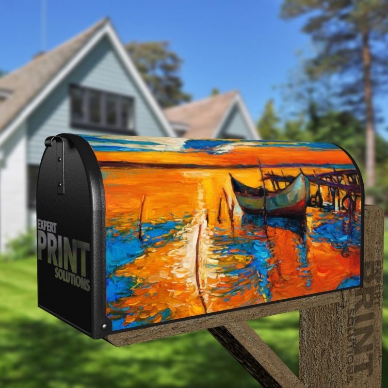 Fishing Boat on the Lake Decorative Curbside Farm Mailbox Cover